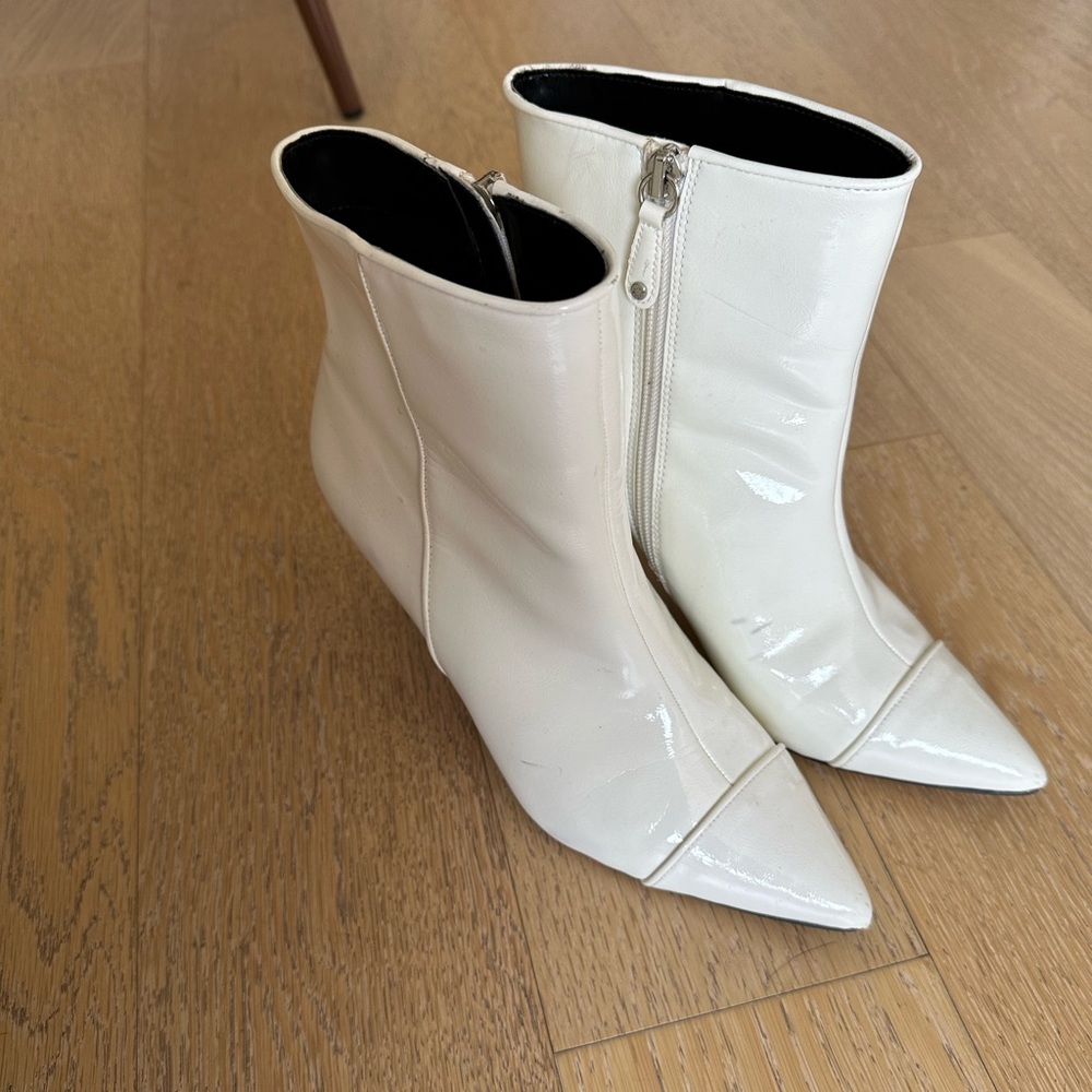 White BCBG Miriam Patent Leather Booties